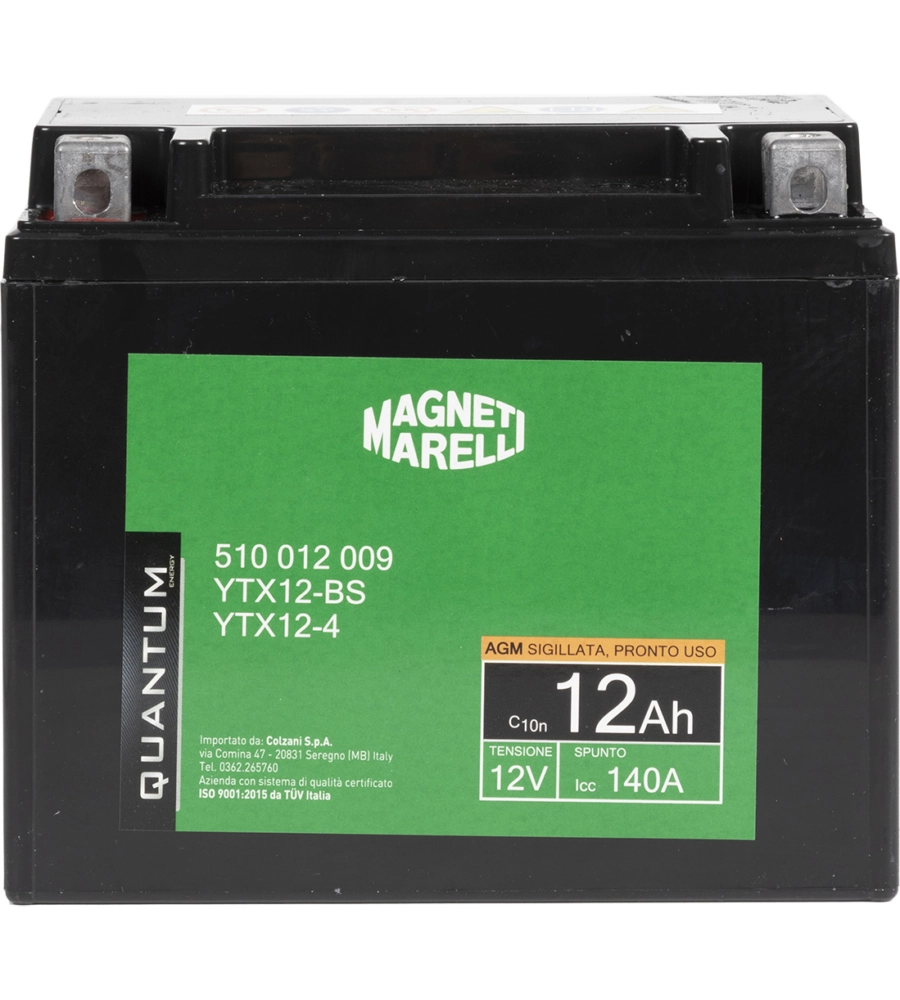MAGNETI MARELLI BATTERIA MOTO E SCOOTER 12AH 12V 140A TECNOLOGIA AGM SIGILLATA POLO POSITIVO SINISTRO